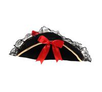 Yardenfun Chapeau Pirate Femme Velours Rouge avec Noeud et Voile Mesh Tricorne Capitaine pour Halloween Fête à Thème et Cosplay et Confortable