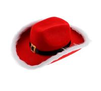 Yardenfun Chapeau Western Cowgirl Rouge Style Noël avec Bord Blanc Confortable pour et Déguisements Cowgirl Santa