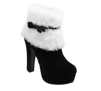 Yardenfun Courtes à Talons Peluche pour Femme Style avec Nœud Élégant Fermeture Éclair Latérale Bottines Dhiver Confortables Lacets pour Fêtes et Tenue de