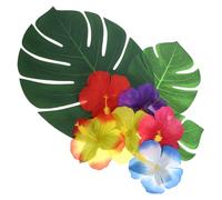 Yardenfun Décorations de Table Tropicales avec Monstera et Fleurs Hibiscus Artificielles Réalistes Set pour Fête Hawaïenne Mariage et Célébrations Estivales