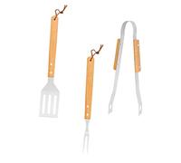 Yardenfun Kit D'ustensiles De Barbecue en Acier Inoxydable Et Bois Naturel pour Barbecue D'extérieur, 3 Pièces Paquet De Rangement en Tissu Oxford Kaki, Outils Résistants pour Grillades en Plein Air