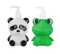 Yardenfun Lot de 2 Flacons Distributeurs de Lotion Dessin Animé Bouteilles Pressions 300 Ml en Plastique Solide Motifs Panda Noir et Blanc Grenouille Verte pour Shampoing Gel et