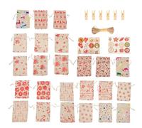 Yardenfun Lot de 24 set de Sachets à Cordon en Coton et Lin 13X18 CM pour Bonbons de Noël Paquet de Rangement Festifs à Chiffres Pochettes Décoratives Réutilisables pour Friandises et