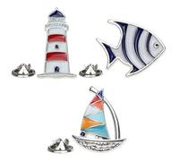 Yardenfun Lot de 3 broches de poitrine Broche hawaïenne Poisson Revers Voilier Broche Broche Décorations nautiques Ornements Broche Phare Broche Mignon Revers Côtes Poisson Broche