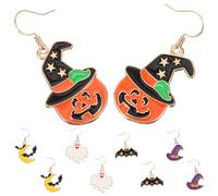 Yardenfun Lot de 5 set de Paires de Boucles D’Oreilles Halloween en Alliage Motifs Citrouille Chauve-Souris Araignée et Fantôme Couleurs Orange et Blanc Accessoires Festifs pour Fête