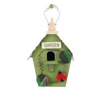 Yardenfun Nichoir Suspendu en Bois Fait Main Toit en Métal Vert, Maison Extérieure pour Oiseaux, Décoration Jardin Balcon, Abri Protecteur Vent et Pluie, Nid D'oiseau Adapté aux Petits