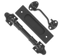 Yardenfun Poignée de Porte de Grange Coulissante Noire Complète avec Crochet et Loquet Poignée Solide pour Portes Intérieures et Armoires Installation Facile