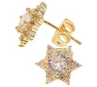 Yardenfun Puces D'oreilles en Zircon Boucles D'oreilles pour Femmes Étoile à Six Branches Or Cuivre Zircon Léger Confortable à Porter pour Déguisement et Usage Quotidien