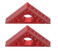 Yardenfun Règle Triangulaire en Alliage d'Aluminium Rouge 2 Pièces Double Échelle Métrique et Impériale Équerre Multifonction Travail du Bois Fonction Jauge de Hauteur Outil de Mesure