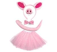 Yardenfun Set de Déguisement Cochon Garçon Fille avec Serre-Oreilles Nez et Queue Tutu Rose à Paillettes Noeud Accessoire Photo pour Fêtes et Spectacles