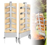 YARDIN 2-Set Planches à saumon à flamber avec support en acier inoxydable Planches à saumon à flamber réglables à 5 niveaux Pour griller pour bac à feu Wood Board Outdoor Grill Planche en cèdre Flame
