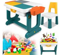 YARDIN 5-in-1 Kindertisch mit Stühle Set Kinder Tisch Stuhl Bausteine Spieltisch mit 1 Stuhl Doppelseitiger Tischplatte Multifunktionaler Aktivitätstisch mit Stauraum für Kinder zum Lernen Lernspiele