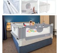 YARDIN Barrière de lit 150cm Barrière de lit réglable en hauteur, Barrière de lit pour bébé Protection antichute pour bébés et enfants, Motif petit ourson