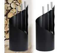 YARDIN Couvert de cheminée 4 pièces en acier inoxydable Accessoires de cheminée avec tisonnier, pelle de cheminée, pelle à cendres, support Acier Poignées en acier inoxydable Classique Garniture Couve