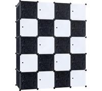 YARDIN DIY Armoire à vêtements en plastique multifonction Système d'étagères, 20 cubes armoire en plastique, avec 3 barres de penderie, pour chambre à coucher(Noir, 145x37x178cm)