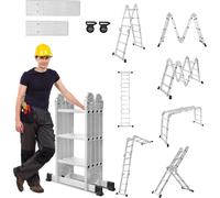 YARDIN Echelle multi-usage 4x3 340cm 6 en 1 Alu Echelle multi-usage Echelle pliante Echelle de ménage Echelle de travail Echelle d'appui Echelle à crinoline Plate-forme de travail Echelle multifonctio