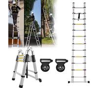 YARDIN Echelle pliante Echelle d'appui Echelle télescopique Alu design télescopique Echelle multi-usages, 16nombre de barreaux - 90cm à 5m Echelle d'appui, capacité de charge 150 kg