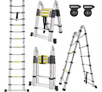 YARDIN Echelle pliante Echelle d'appui Echelle télescopique Alu design télescopique Echelle polyvalente, 12nombre de barreaux - 87cm à 3,8m Echelle d'appui, capacité de charge 150 kg