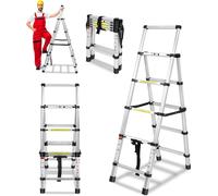 YARDIN Echelle télescopique escamotable 1,4m+1,7m, Alu Echelle à Cadre A 5+6 marches Echelle multi-usages, Echelle Extensible Escabeau Antidérapant pour escalade Indoor Outdoor, Capacité de charge 150