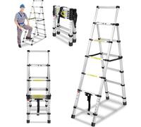 YARDIN Echelle télescopique escamotable 1,7m+2m, Alu échelle télescopique cadre A 6+7 marches échelle multi-usage, Echelle extensible Escabeau antidérapant pour escalade Indoor Outdoor, capacité de ch