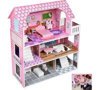 YARDIN Maison de poupées en bois, 3 étages Dollhouse Maisons de poupées Maison de Barbie, Maison de poupées à partir de 2 ans pour enfants, filles, cadeau, anniversaire 60×23.7×70cm
