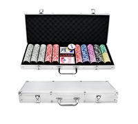 YARDIN Mallette de poker 500 jetons avec 5 dés, 3 boutons de dealer, 2 decks de poker, 2 clés, 1 mallette de poker en aluminium, pour poker Texas Hold'em, fête, jeu (argenté)