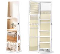 YARDIN Miroir Armoire à bijoux Rangement pour bijoux pivotant à 360°avec lampes LED et serrure de sécurité Armoire à glace debout 3 en 1 Miroir de courtoisie intérieur 161 x 54.5 x 10 cm Blanc