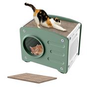 YARDIN Niche pour chat avec planche à griffer, pour l'intérieur et l'extérieur, résistante à l'hiver, en polypropylène, pour l'intérieur et l'extérieur, aérée, tonneau pour chat, vert, 55 x 40 x 46 cm