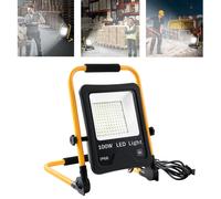 YARDIN Projecteur de chantier LED 100W blanc froid Projecteur avec support et câble d'alimentation, Lampes de travail IP66 étanches Projecteur de travail avec fiche