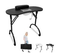 YARDIN Table à ongles avec aspiration - Noir - Table de manucure mobile pliable avec aspirateur à ongles, roulettes et coussin de poignet pour aspirateur de poussière - 90 x 37 x 77 cm