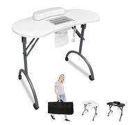 YARDIN Table de Manucure Mobile Pliable Avec Aspiration, Blanche - Aspirateur à Ongles, Roulettes et Coussin de Poignet Pour Poussière - Salon de Manucure, 90 x