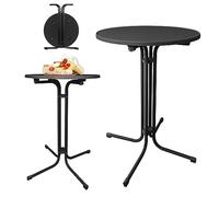 YARDIN Table mange-debout ronde pliante - 110 cm de haut - Pour fêtes, barbecues, anniversaires, mariages ou comme table de jardin - Diamètre : 80 cm - Noir