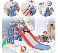 YARDIN Toboggan pour enfants Indoor à partir de 1 an, 3 en 1 Toboggan pour enfants Aire de jeux pour enfants avec panier de basket-ball et structure d'escalade, Toboggan pour jeunes enfants Toboggan p