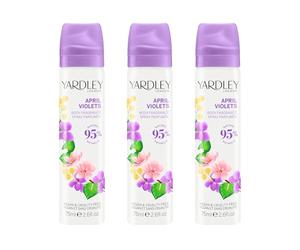 Yardley London April Violets Body Spray, Floral Mist, 3x 75ml | Floral Body Mist with Delicate Notes of Violet and Citrus, Light Refreshing Fragrance, Vegan and Cruelty Free, UK Made