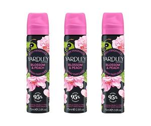Yardley London Blossom Peach Body Spray, Floral Mist, 3x 75ml