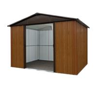 yardmaster abri de jardin métal 12,00m² - marron aspect bois - panneaux de toit