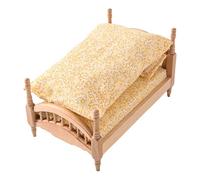 Yardwe 1 Ensemble de lit Miniature pour Maison de poupée : lit Double en Bois à l'échelle 1:12 avec literie. Accessoires Miniatures pour Maison de poupée, Parfaits pour Les Jeux