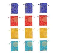 Yardwe 12 pièces Sacs à Cordon Coton et Lin Durables pour Bijoux Pochettes Brodées Chinoises Vintage Quatre Couleurs Rangement Sécurisé avec Fermeture à Cordon pour Cadeaux et