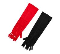 Yardwe 2 paires Satinés Longs Élégants à Doigts Pleins Opéra Vintage pour Mariage et Soirée Accessoires Formels Style Années Noir et Rouge