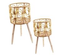 Yardwe 2 Pièces Présentoir De Plante Pot De Fleur Plantes D'intérieur Étagère Plante Cache-Pot en Bois sur Pieds Debout Panier De Jardinière Support De Pot De Plante Tissé Bois Massif