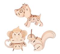 Yardwe 3 Pièces Puzzle Bois Kit Animaux Éducatif Squirrel Dog Monkey DIY