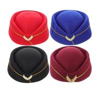 Yardwe 4 pièces Lot de Bérets Hôtesse de Air pour Femmes Chapeaux de Cosplay Stewardess Confortables et Polyvalents pour Spectacles Fêtes et Tenues Professionnelles Couleurs Noir Rouge