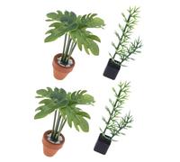 Yardwe 4 Pièces Miniature Plants Set Realistic Faux Bamboo Monstera Leaf Bonsai for Dollhouse DIY Scene Decoration No Maintenance Greenery Props for Living Bedroom Micro Landscape