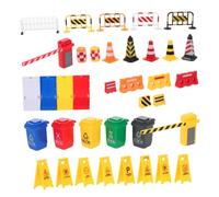 Yardwe 40 Pièces Miniature Street Sign Playset with Traffic Cones and Toy Garbage Can Plastic Educational Traffic Safety Set for Early Learning and Interactive Parent Child Play