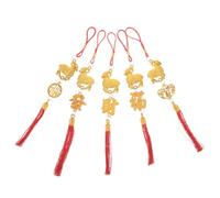 Yardwe 5 Pièces Pendentifs à Pompons Année du Mouton 2027, Décor Feng | Plastique et Polyester, Pendentifs Dorés de Chèvre et Signe Fu Rond, pour Bonsaï et Porte