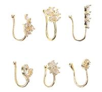 Yardwe 6 pièces Nose Rings For Women And Men Adjustable Nose With Star Moon Flower Heart Shapes Non-piercing Zirconia Decorated