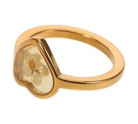Yardwe Bague Cœur Floral Pressé Plaqué Or 18k Acier Inoxydable Bague Bijou Fleurs Séchées Femme Élégante Usage Quotidien Taille Unique