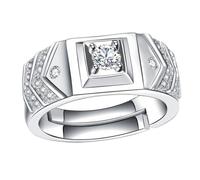 Yardwe Bague Masculine en Cuivre Strass Blanc, Anneau Ouvert Réglable pour Hommes, Bague de Couple Vintage, Accessoire Mode Masculin pour Présent Romantique et Usage Quotidien