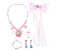 Yardwe Bijoux Garçon Fille Filles Sirène avec Clips Noeud Collier Bracelet Boucles Oreilles Bague pour Déguisement Princesse Anniversaire