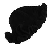 Yardwe Bob Tricoté au Crochet Fait Main Noir à Bords Volantés, Bonnet Chaud et Souple pour Femme, Bonnet Dôme Extensible, Chapeau Bob Pliable pour L’hiver, les Sorties Voyage